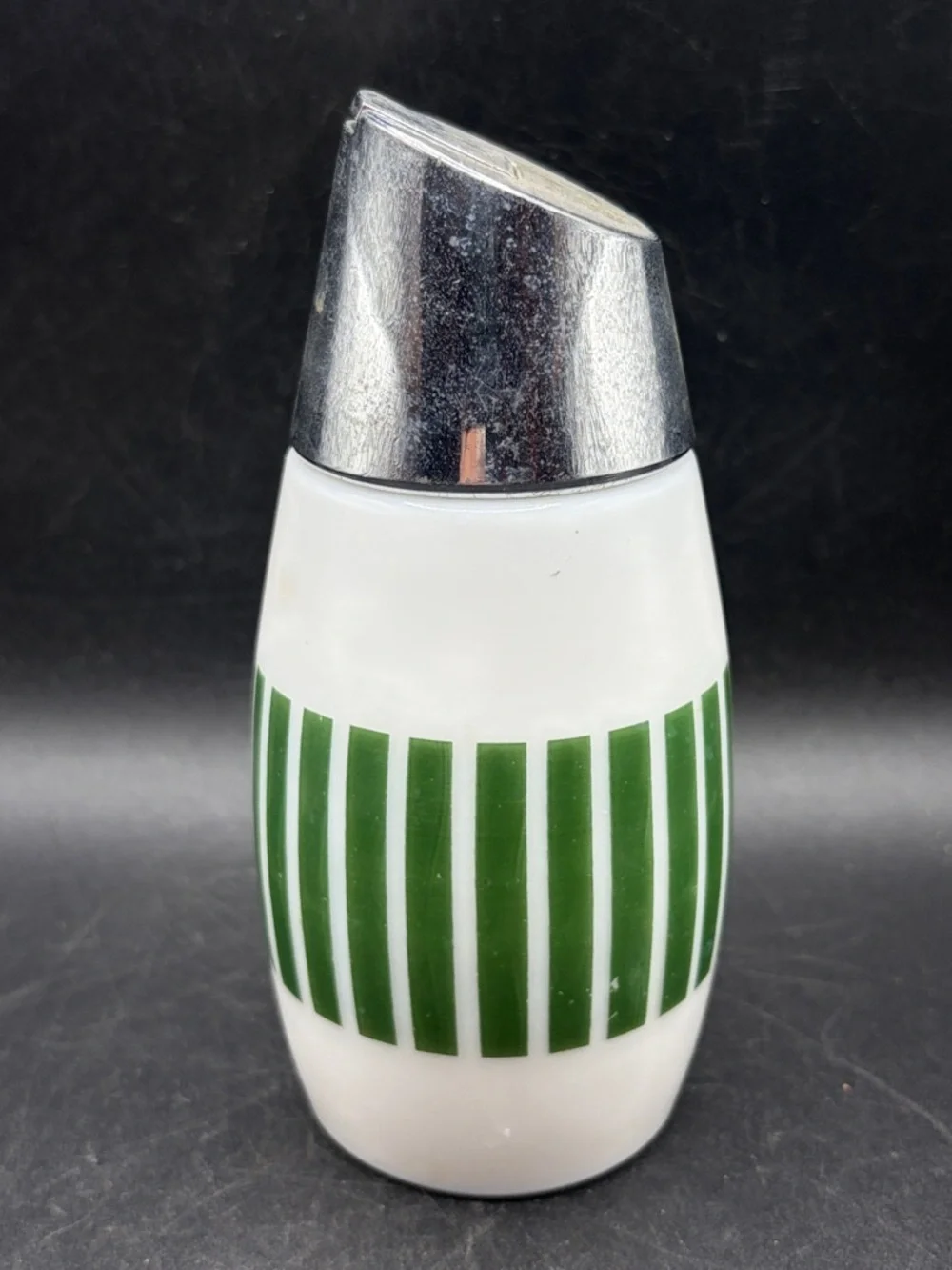 Gemco Westinghouse Green & White Striped MCM Vintage Glass & Metal Sugar Shaker